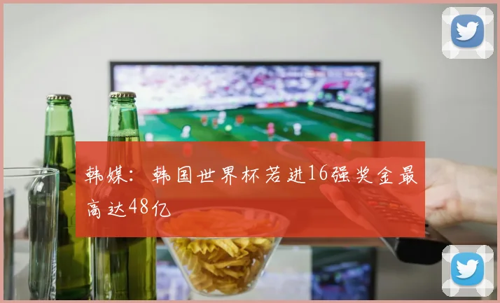 韩媒：韩国世界杯若进16强奖金最高达48亿